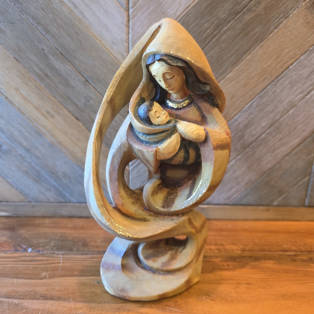 Mary Baby Jesus 8" Wood Figurine Religious Christian Christmas Nativity Metallic